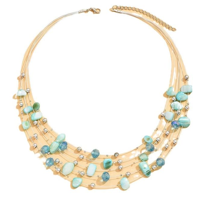Ensemble de boucles d'oreilles et collier multicouches mixtes en coquillage de cristal, collier de perles en corde de poisson multicouche pour dames noir