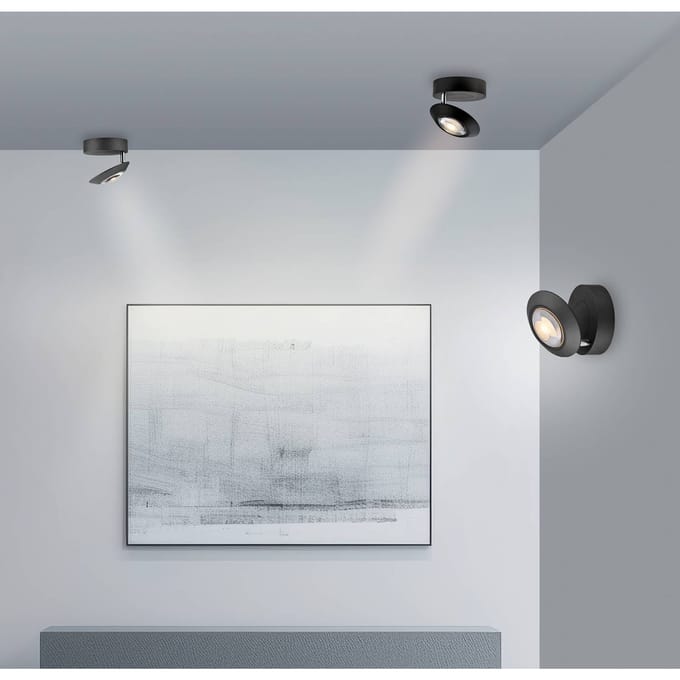 LED plafondlamp PURE Oculis, zwart, Ø 15 cm, ijzer/glas