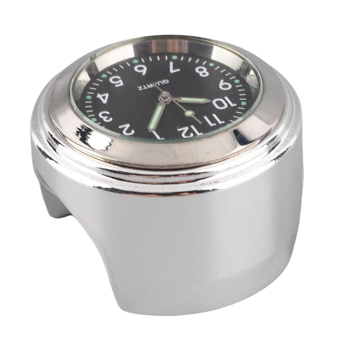 Horloge de Guidon de Moto Placage Chrome Heure Précise Alliage d'Aluminium Support de Guidon Montre gray