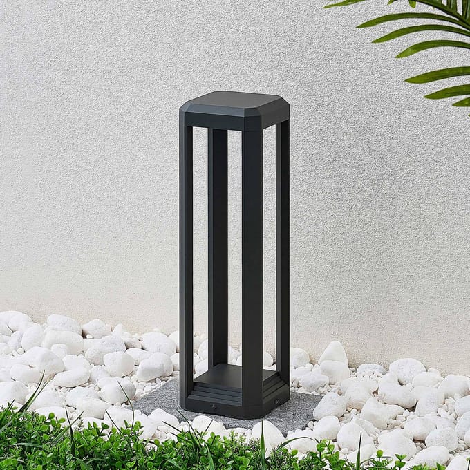 Lucande LED sokkellamp Fery, antraciet, metaal, 50cm, IP65