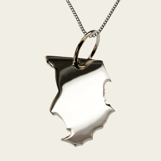 Zilveren Landkaart Tsjaad ketting hanger