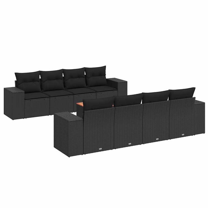 vidaXL - 9-delige - Loungeset - met - kussens - poly - rattan - zwart