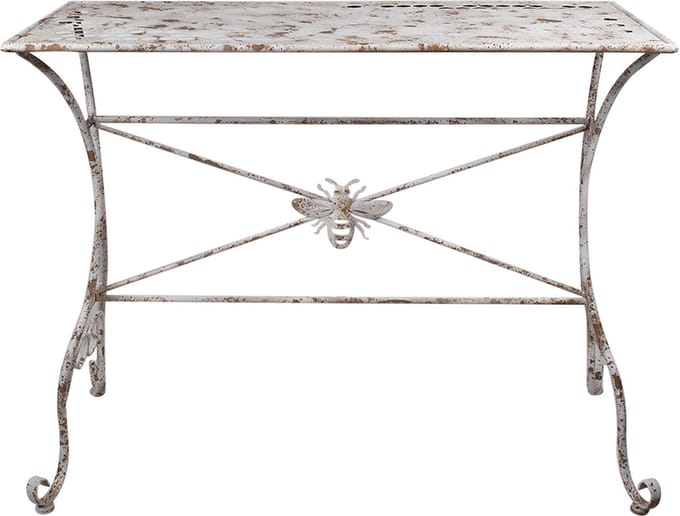 Clayre & Eef Tuintafel 112x50x86 cm Wit Bruin Metaal Bij