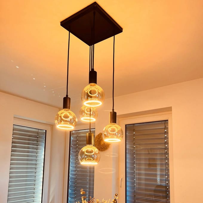 SEGULA hanglamp Madox Square 5X Wave, zwart, staal, E27