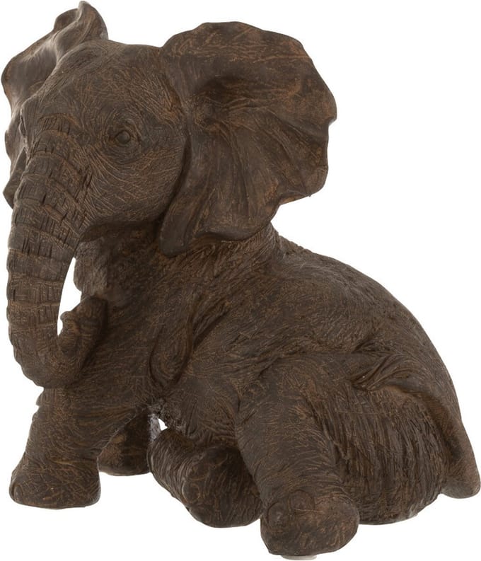 J-Line figuur Olifant Liggend - polyresin - donkerbruin