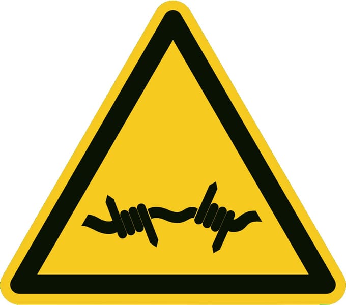 Prikkeldraad sticker 200x200 mm - vinyl - ISO 7010 W033