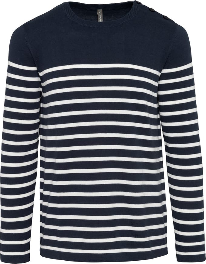 Kariban Gestreepte herentrui K989 - Striped Navy / Off White - S