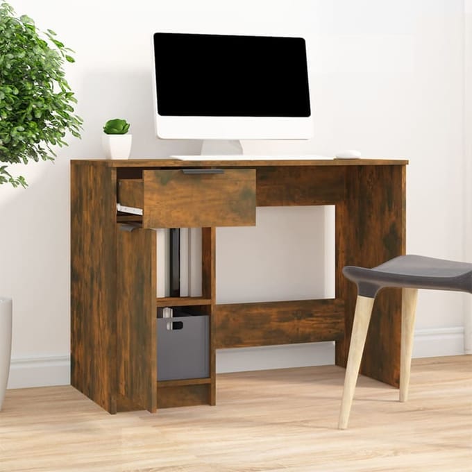 vidaXL - Bureau - 100x50x75 - cm - bewerkt - hout - gerookt - eikenkleurig