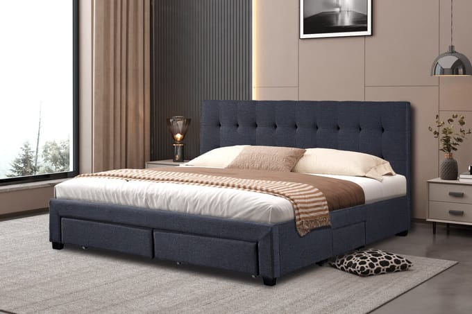 Interiax Jake bed - Grijs Stof -160x200 cm - Inclusief Lattenbodem