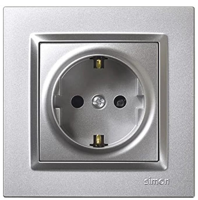 Inbouw Schuko stopcontact 250V 16A met frame en deksel - Aluminium