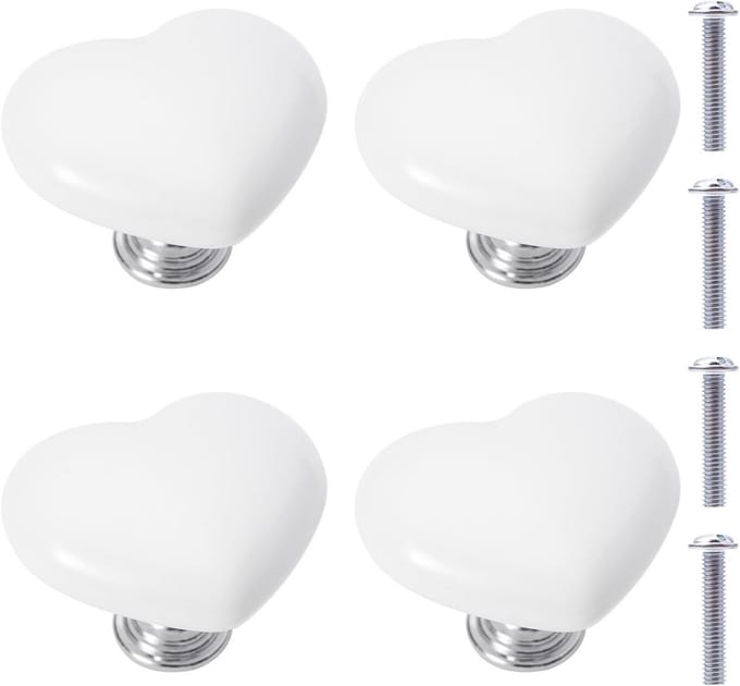 Keramische knoppen - Lade handgrepen - Meubels decoreren - Hartvormig design - 4 stuks - Wit