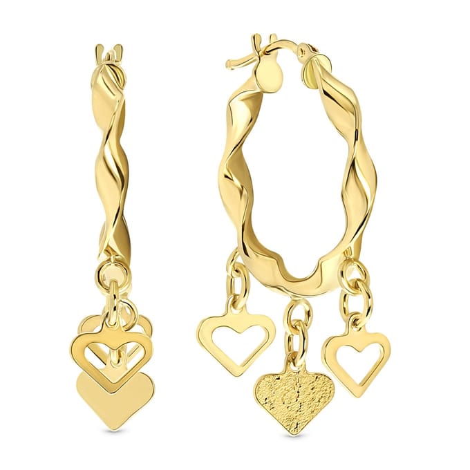 Juwelier Emo - 14 Karaat Geelgouden Wokkel Oorbellen met Hart Hangers – Diameter 20mm