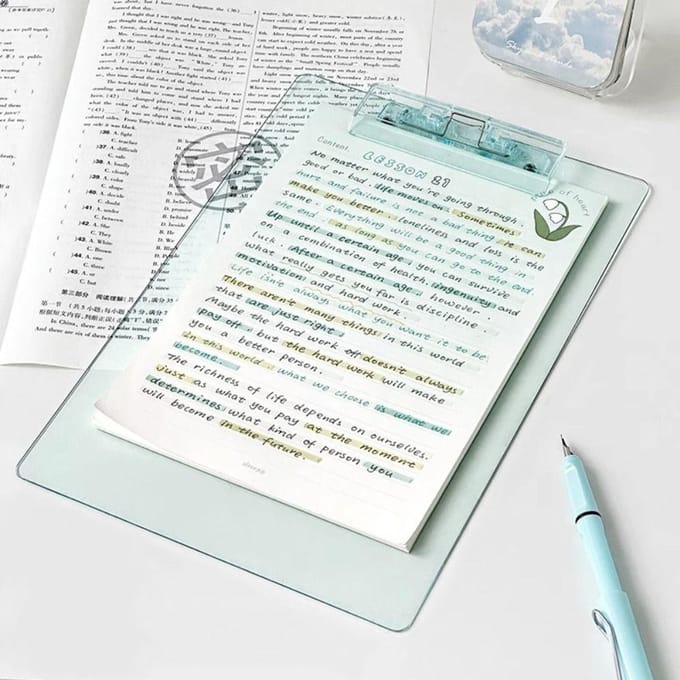 Bloc-notes transparent A4 avec clip doré discret pour documents, classeur, classeur, pince pour tableau, presse-papiers vert