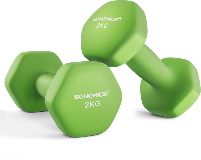 SONGMICS - Dumbells - Dumbells 2 kg - Halterset 2 Stuks - Hexagon Halters - Neopreen Coating - Voor Krachttraining Thuis