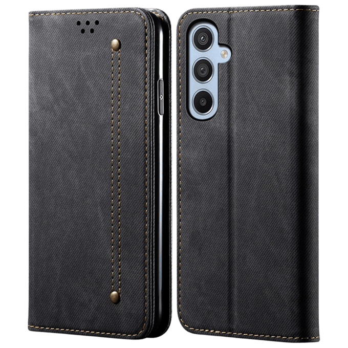 CaseBody Samsung Galaxy S25 Denim Bookcase Zwart