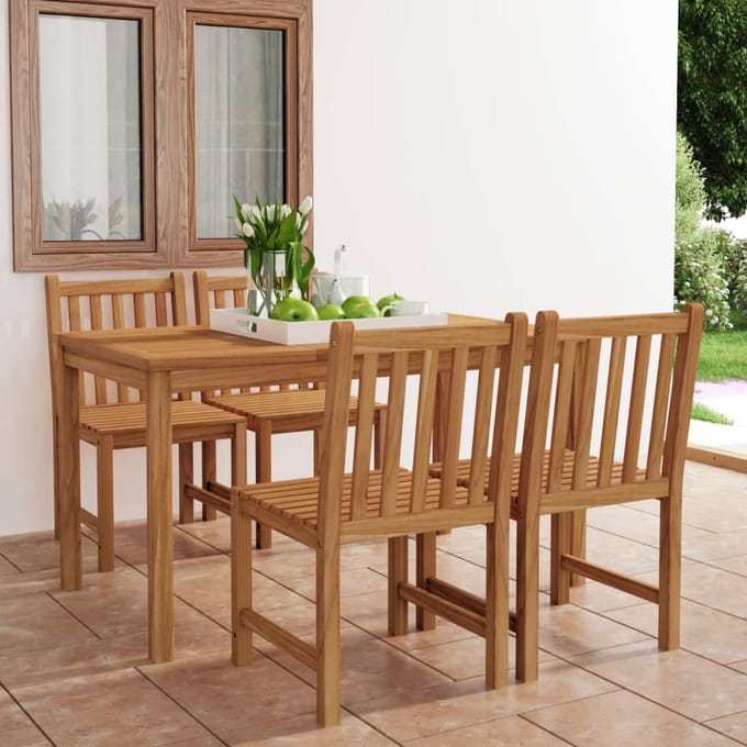 vidaXL - 5-delige - tuinset - 140x80 - cm - massief - teakhout