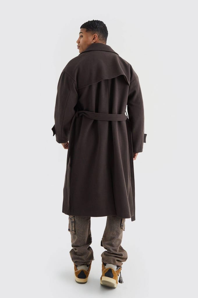 Dubbelbeslagen trenchoverjas in chocolade | Chocolate | Size Medium