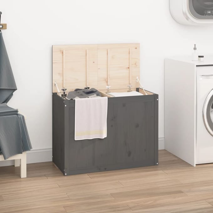 vidaXL - Wasmand - 88,5x44x66 - cm - massief - grenenhout - grijs