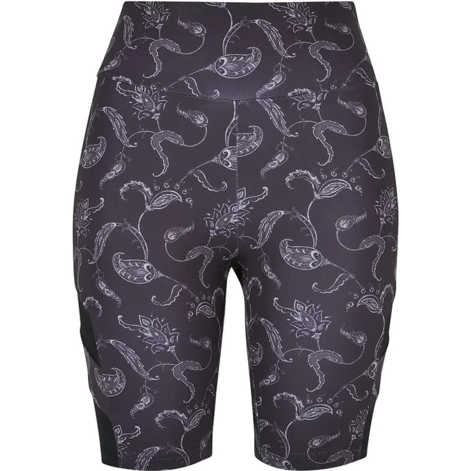 Urban Classics - High Waist Tech Mesh AOP Korte cycle broek - S - Zwart