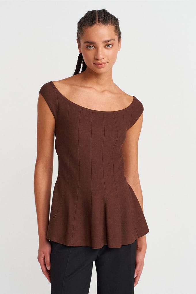 Aansluitend Geribbelde Peplum Blouse