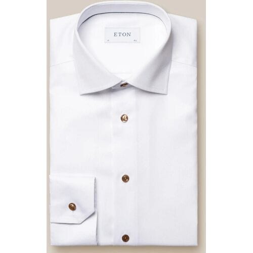 Eton Overhemd Uni Subtle Texture Signature Twill Brown Contrast Details Wit / male