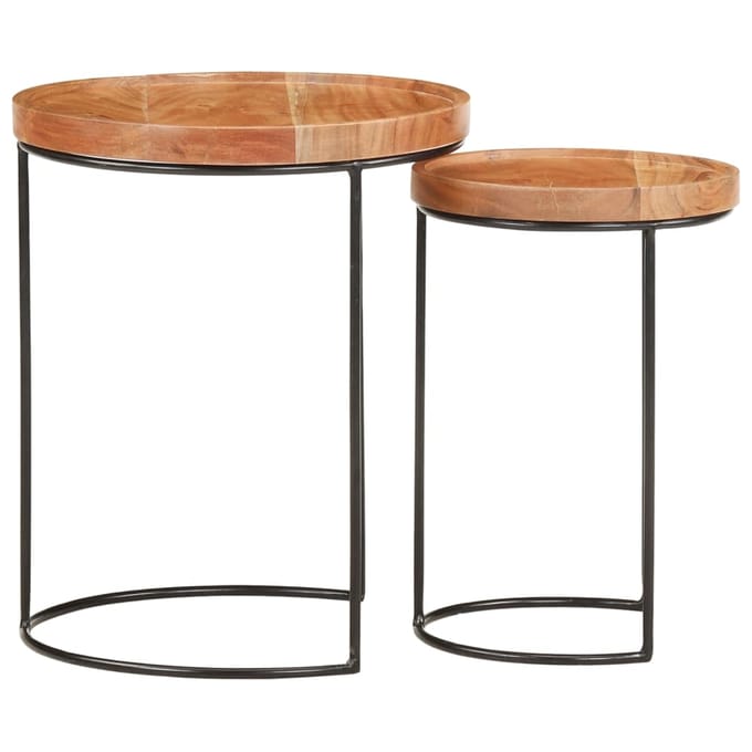 vidaXL - 2-delige - Salontafelset - massief - acaciahout - en - staal