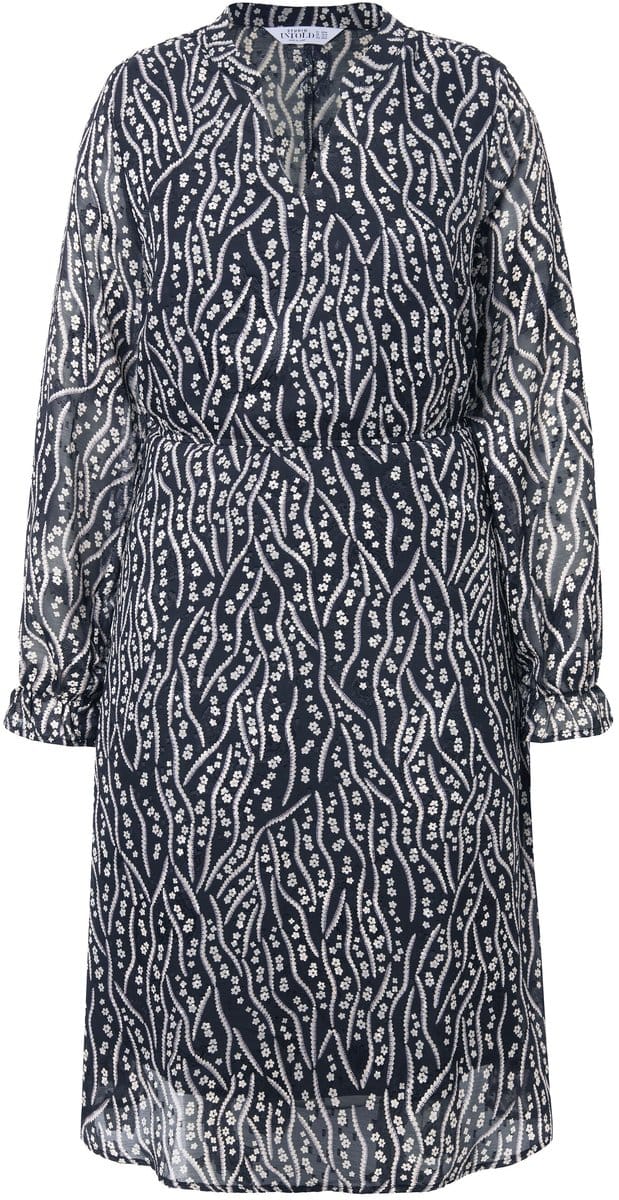 Studio Untold - Dames - Midi-jurk A-lijn all-over print lange mouw - Zwart - Maat 46+