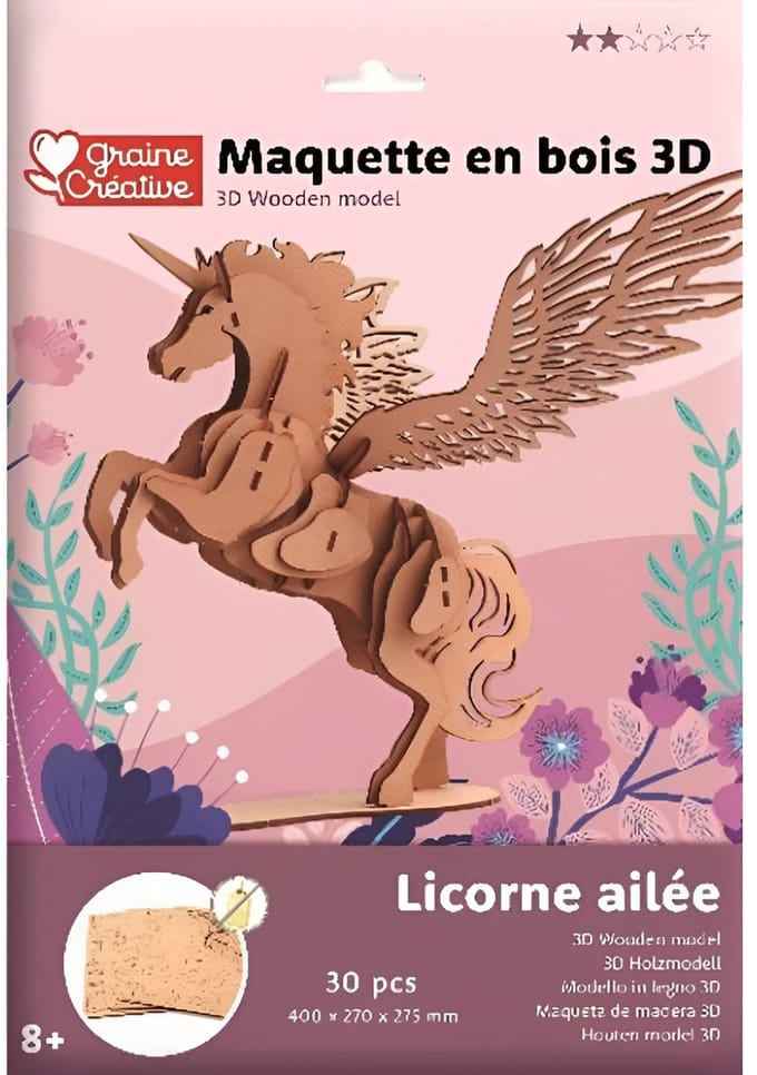 Graine Creative houten 3D model eenhoorn bouwpakket creatief speelgoed.