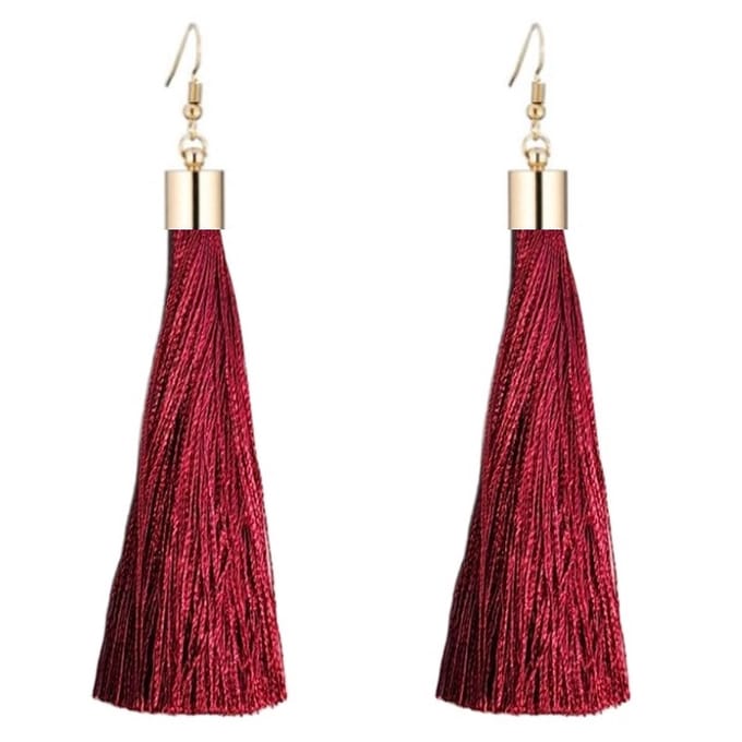 Fako Bijoux® - Kwast Oorbellen Classic - 9cm - Goud - Bordeaux Rood