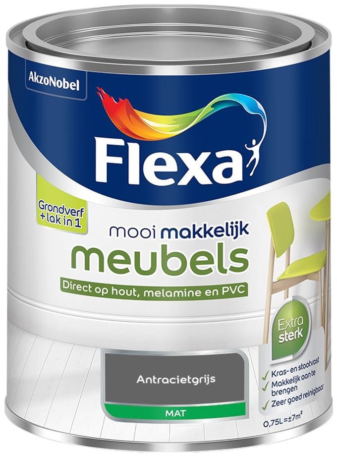 Flexa - Mooi Makkelijk Meubels Mat - Antracietgrijs - Mengverf - 750 Ml