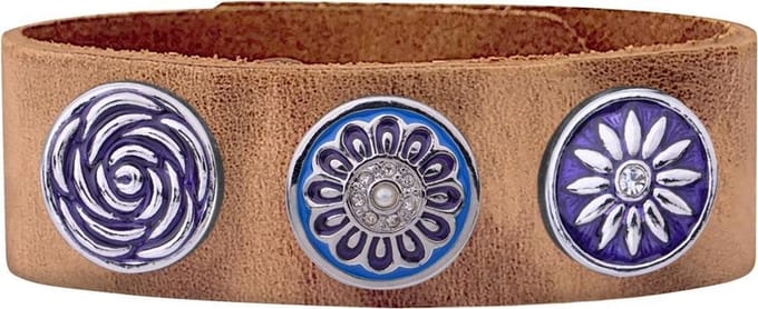 Quiges Dames Leren Armband Bruin met 3 Drukknopen Set 19.5 - 21.5cm - EBCMS340