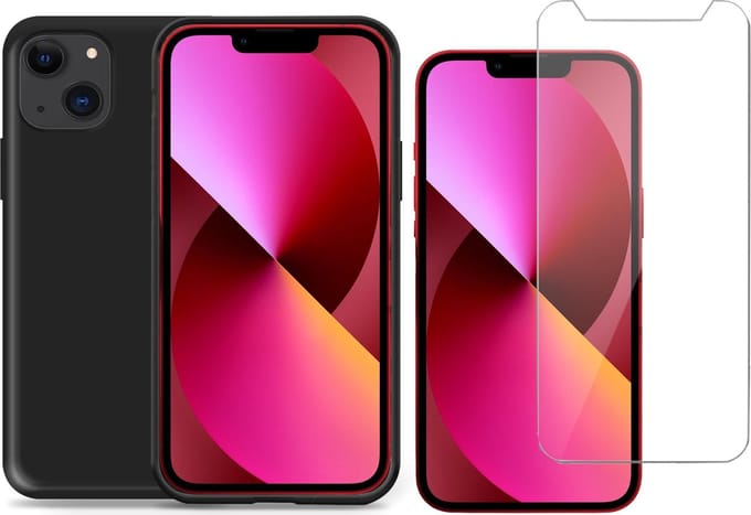 Hoesje geschikt voor iPhone 13 siliconen zwart case - Screen Protector