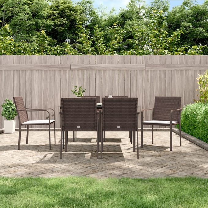 vidaXL - 7-delige - Tuinset - met - kussens - poly - rattan - en - staal