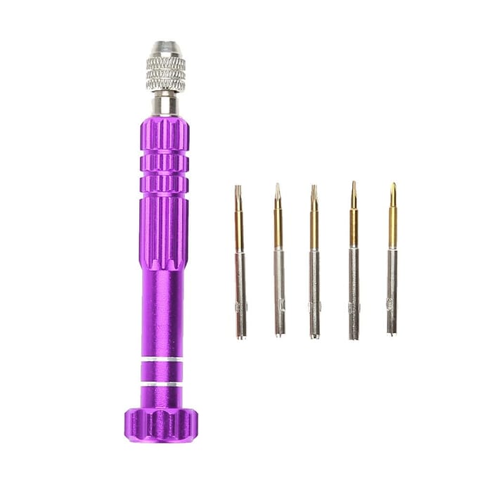 Kit de réparation de montres et lunettes avec tournevis et 5 embouts de précision (pourpre)