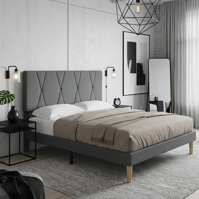 Bealife BF55 Bedframe - 140 x 200 cm - Verstelbaar Hoofdbord en Lattenbodem - Donkergrijs