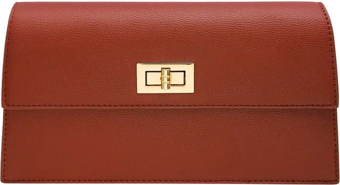 Cognac Schoudertas Pretty Basic - Kunstleer - Handtassen - Gouden draaislot - Dames Tassen - Cognac