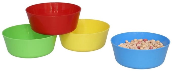 Gerimport Picknick/camping kommen/snack schaaltje - 4x stuks - multi - kunststof - herbruikbaar