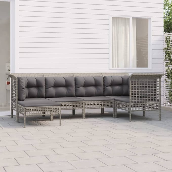 vidaXL - 6-delige - Loungeset - met - kussens - poly - rattan - grijs