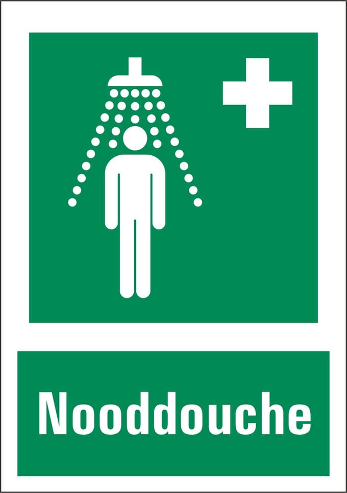 Nooddouche bord met tekst | Forex Re materiaal | 28 x 21 cm