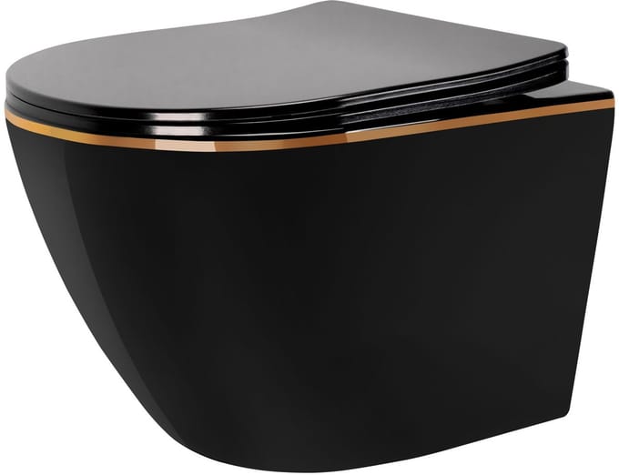 Rea - Hangende toiletpot - Carlo Mini Flat Black Gold Edge - Wit/Goud - 49X37X33CM