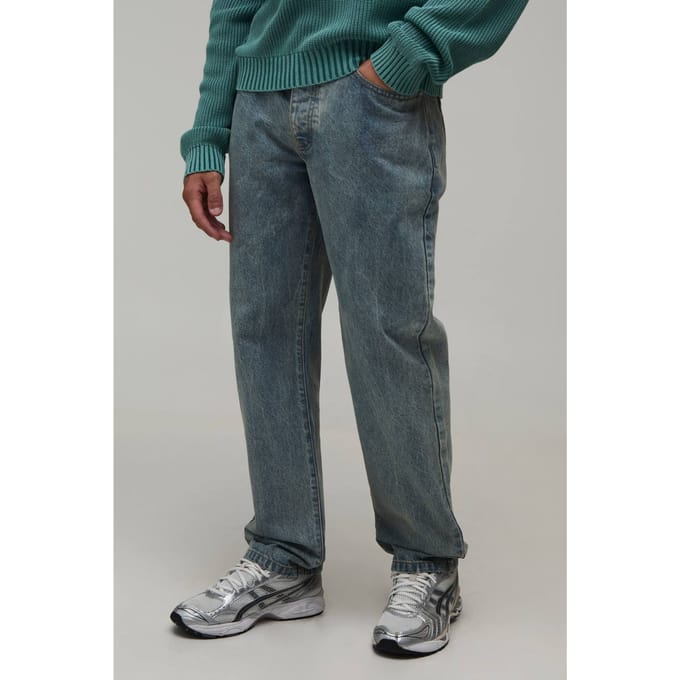 Essential Straight Leg Rigid Washed Jeans | Stonewash | Size 44R