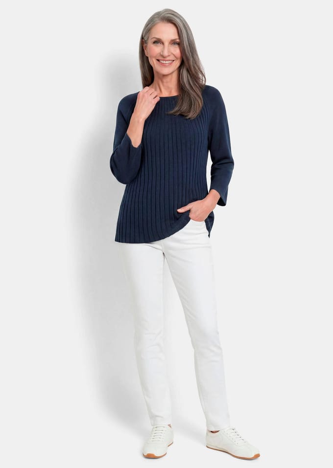 A-lijn tricot pullover met katoen - marine - Gr. 21 van Goldner Fashion