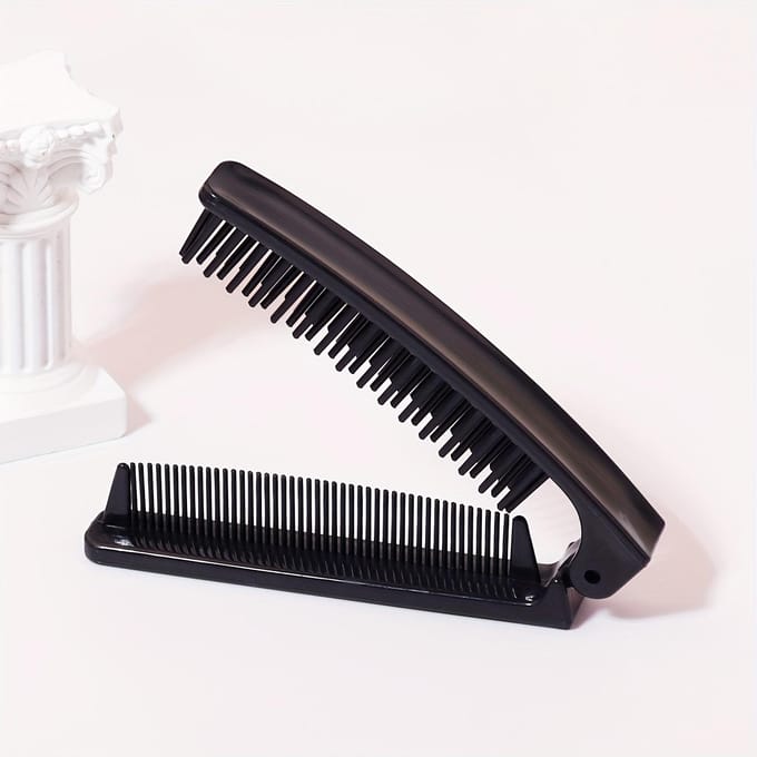 Compacte Vouwbare Haarborstel voor Reizen - Draagbaar, Zakformaat, Ontwerp met Duurzame Plastic Borstelharen & ABS Handvat black