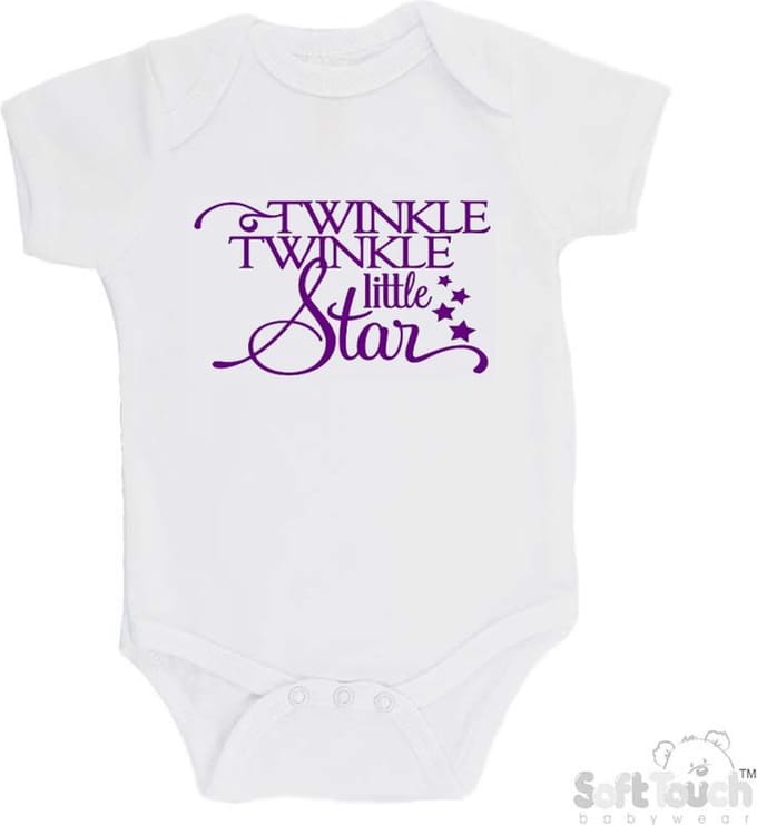 Soft Touch Romper "Twinkle winkle little star" Meisjes Katoen Wit/paars Maat 56/62