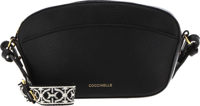 COCCINELLE Leren Schoudertas Enchanteuse Mini Bag Grained Leather Noir Zwart