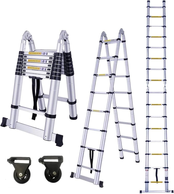 Multifunctionele Telescoopladder Aluminium 5 Meter Draagbaar en Inklapbaar