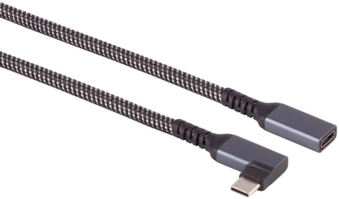 USB-C Verlengkabel - USB 3.2 Gen 2 - Een kant haaks (m) - 100W PD - Nylon Sleeve - 1,5 meter - Zwart