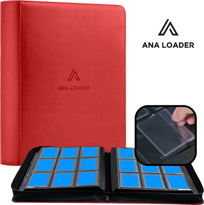 Ana Premium Toploader Binder Rood - Geschikt voor 252 kaarten - Trading cards verzamelmap met rits sluiting - Toploader map - Top loader map geschikt voor Pokémon Trading cards - 9 Pocket Toploader Binder