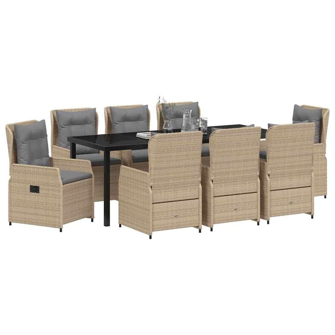 vidaXL - Tuin - Eettafel - Set - 9 - st - Beige - en - Lichtgrijs - poly - rattan