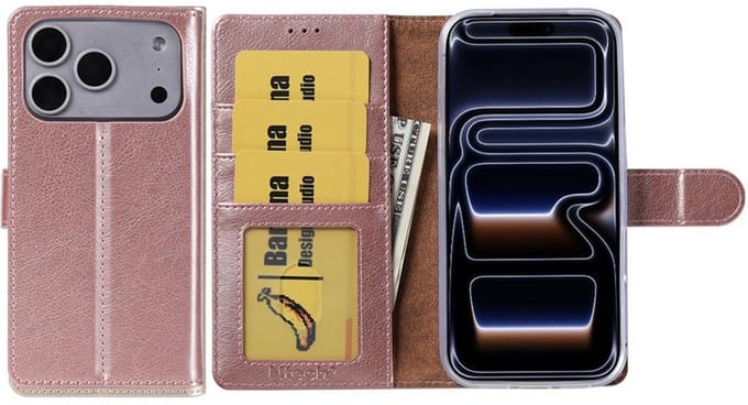 Hoesje Geschikt voor iPhone 17 Pro – Arara bookcase met pasjeshouder - Rosegoud
